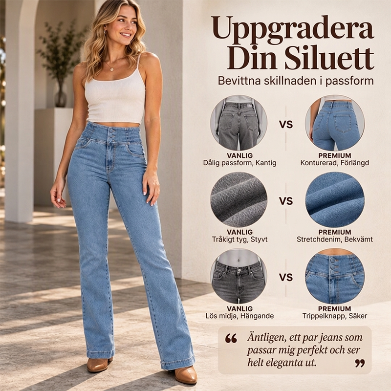 50 % Rabatt👖 Elastiska jeans med hög midja och utsvängda ben för damer – mjuka, bekväma och mångsidiga, perfekta för vardag och höst, nu till halva priset! ✨