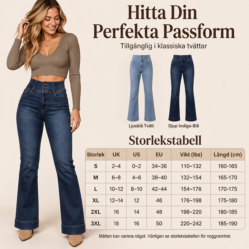 50 % Rabatt👖 Elastiska jeans med hög midja och utsvängda ben för damer – mjuka, bekväma och mångsidiga, perfekta för vardag och höst, nu till halva priset! ✨