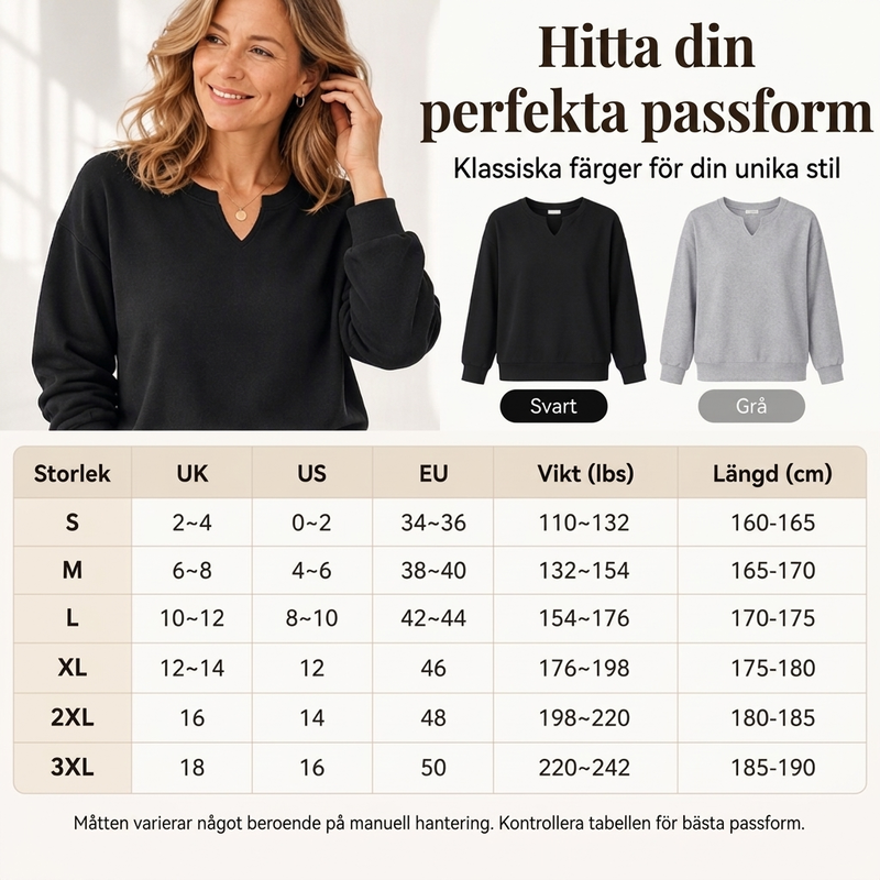 Sweatshirt dam med V-skuren halsringning och ribbade muddar