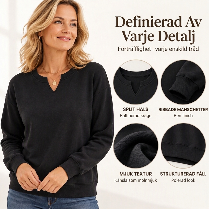 Sweatshirt dam med V-skuren halsringning och ribbade muddar