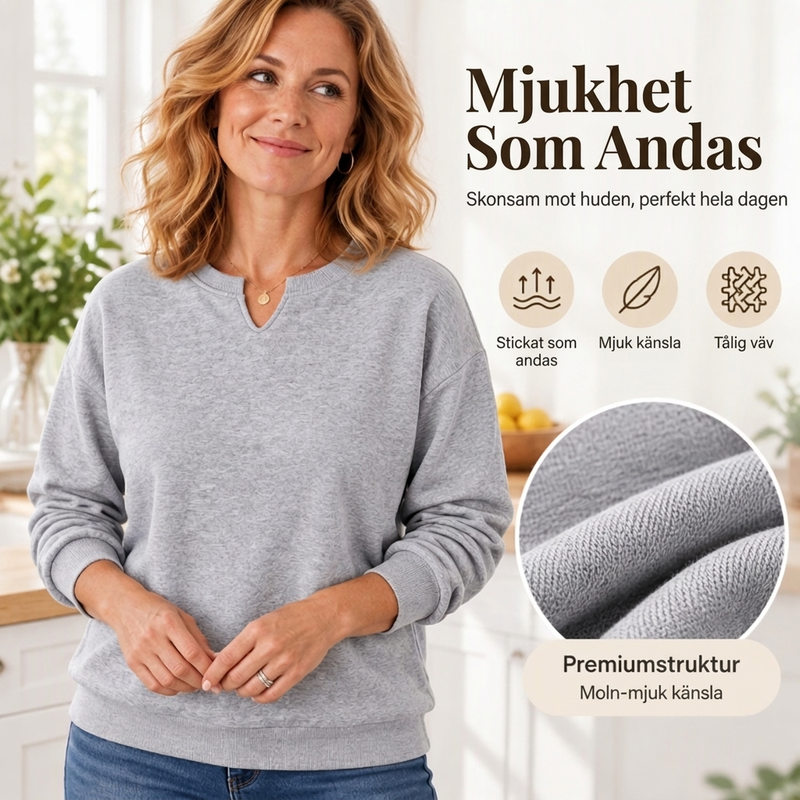 Sweatshirt dam med V-skuren halsringning och ribbade muddar