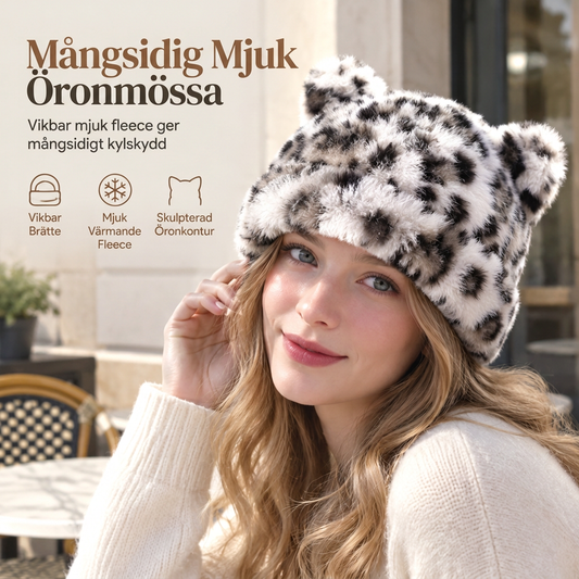🐱🧢Fluffig mössa i fuskpäls med björnöron och uppvikt kant