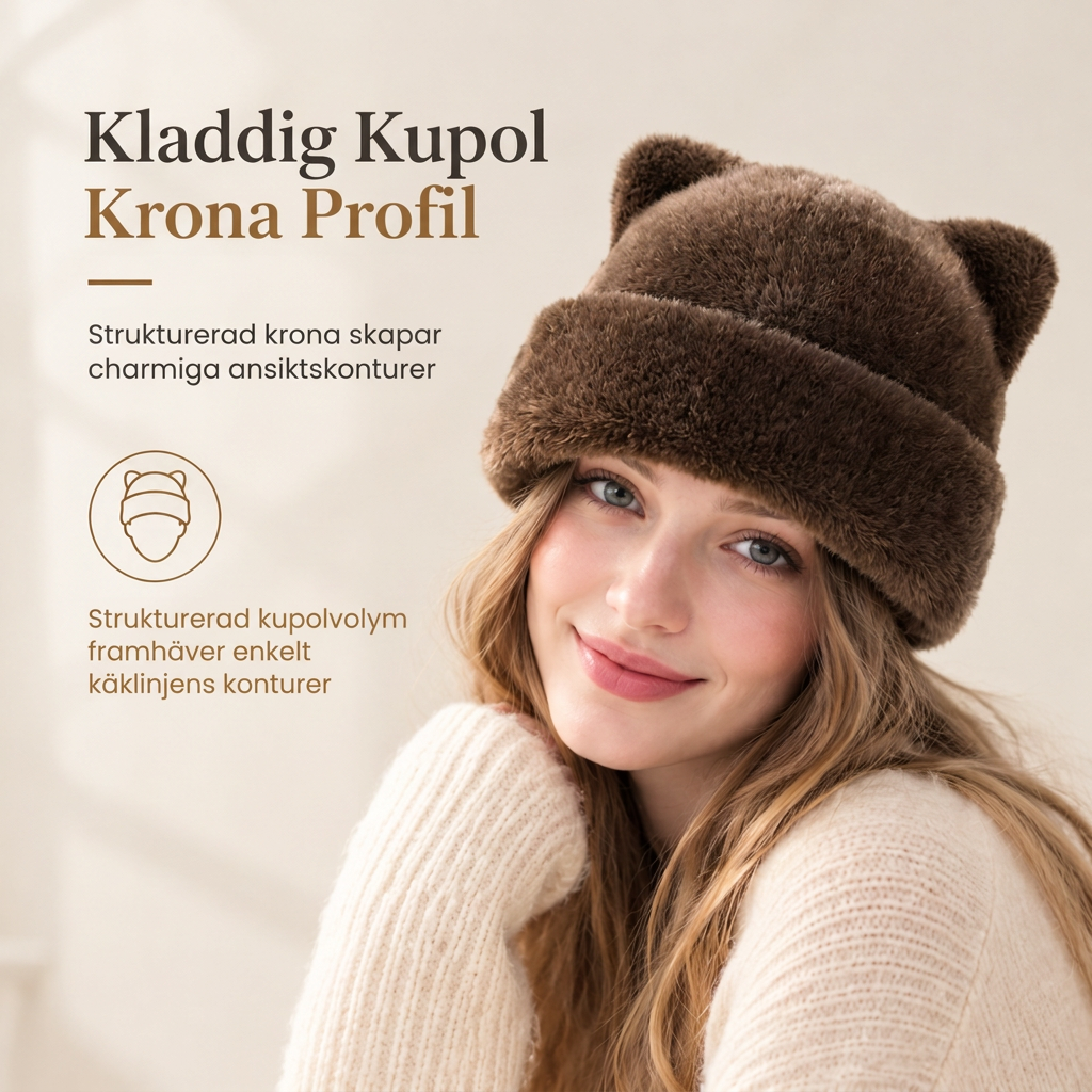 🐱🧢Fluffig mössa i fuskpäls med björnöron och uppvikt kant