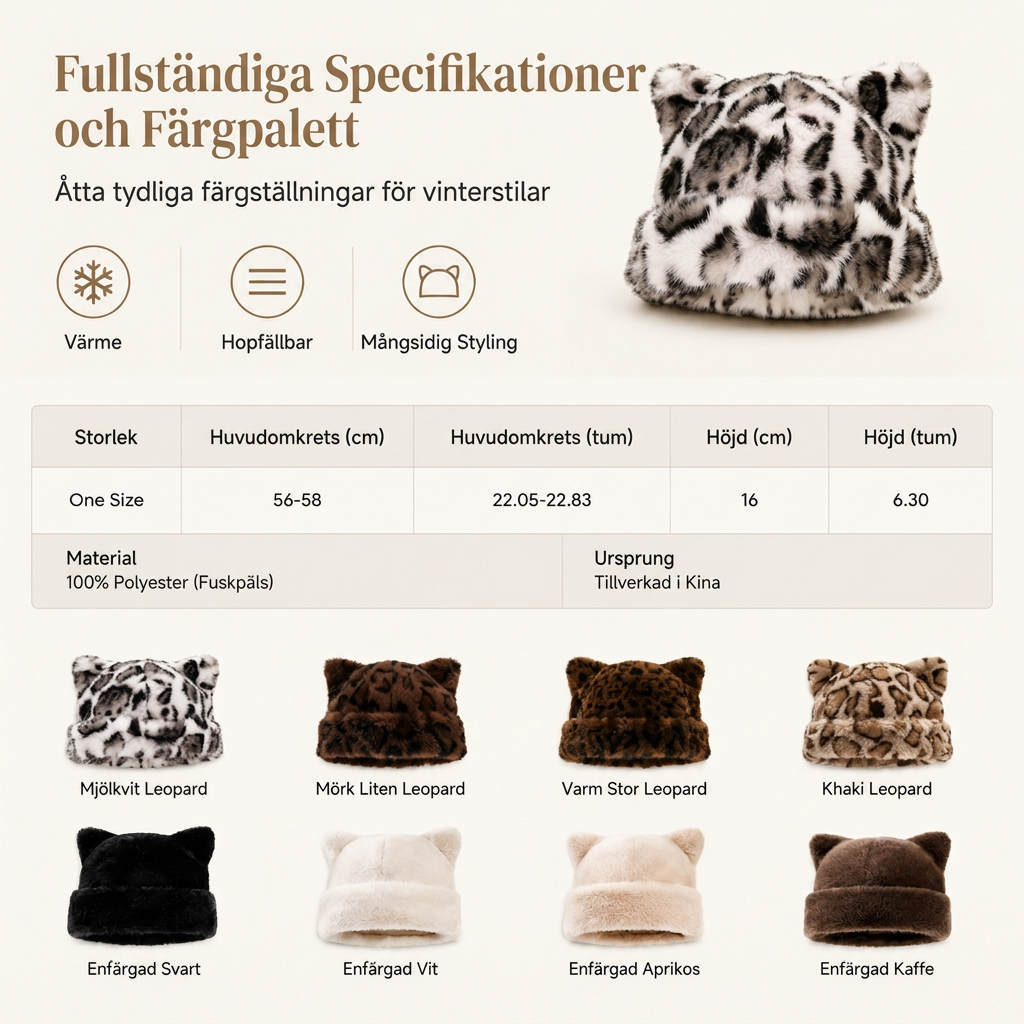 🐱🧢Fluffig mössa i fuskpäls med björnöron och uppvikt kant