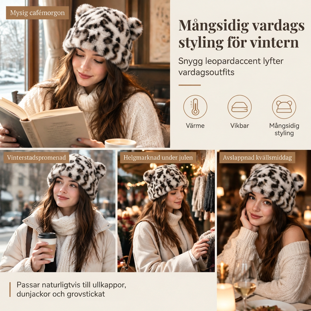 🐱🧢Fluffig mössa i fuskpäls med björnöron och uppvikt kant