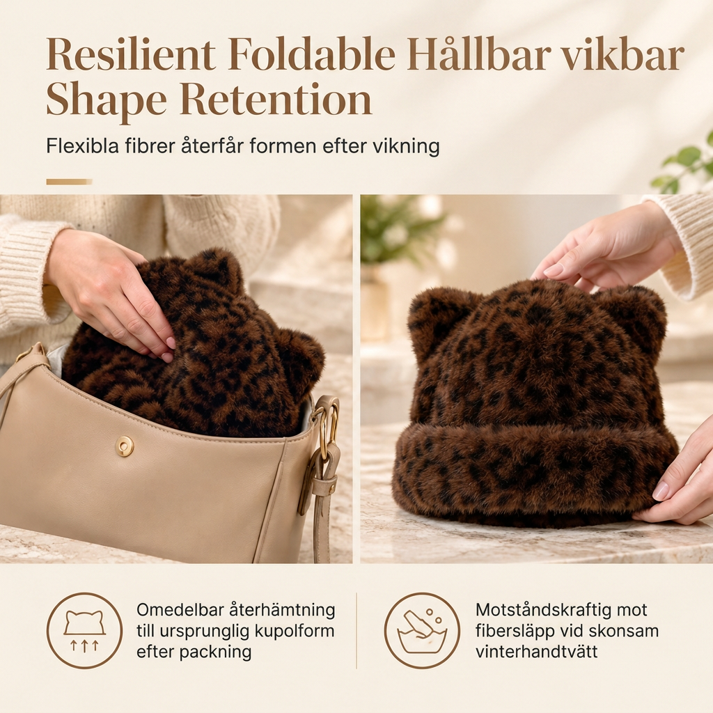 🐱🧢Fluffig mössa i fuskpäls med björnöron och uppvikt kant