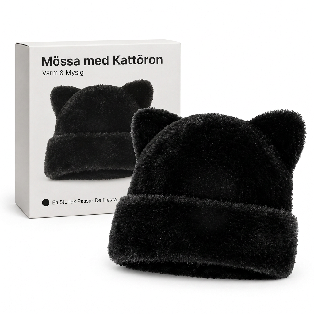 🐱🧢Fluffig mössa i fuskpäls med björnöron och uppvikt kant