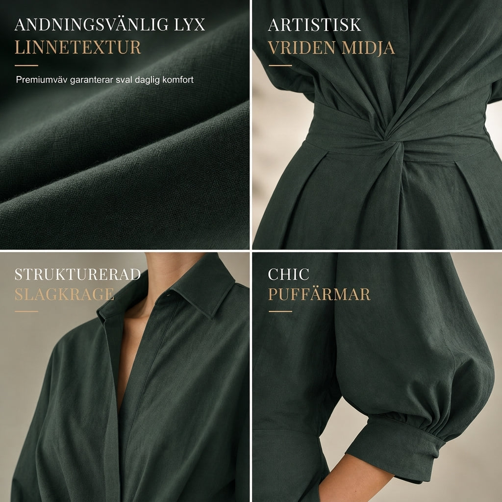 ⏰️Tidsbegränsat erbjudande ✨Lång skjortklänning med draperad midja, vid kjol och fickor