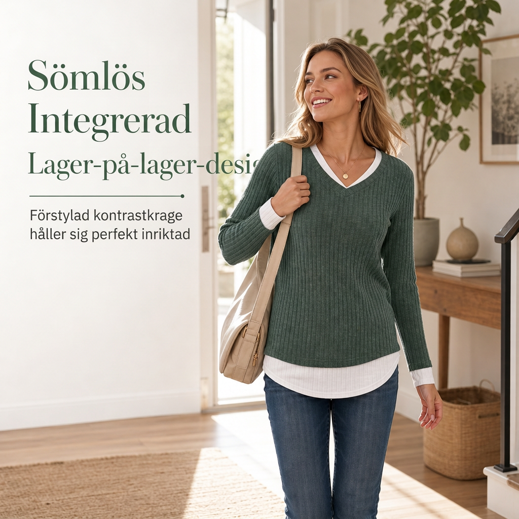 👚 Faux tvådelad lagerstickad stickad topp – avslappnad pullovertopp, mjuk och bekväm, perfekt för vardag och höst! ✨