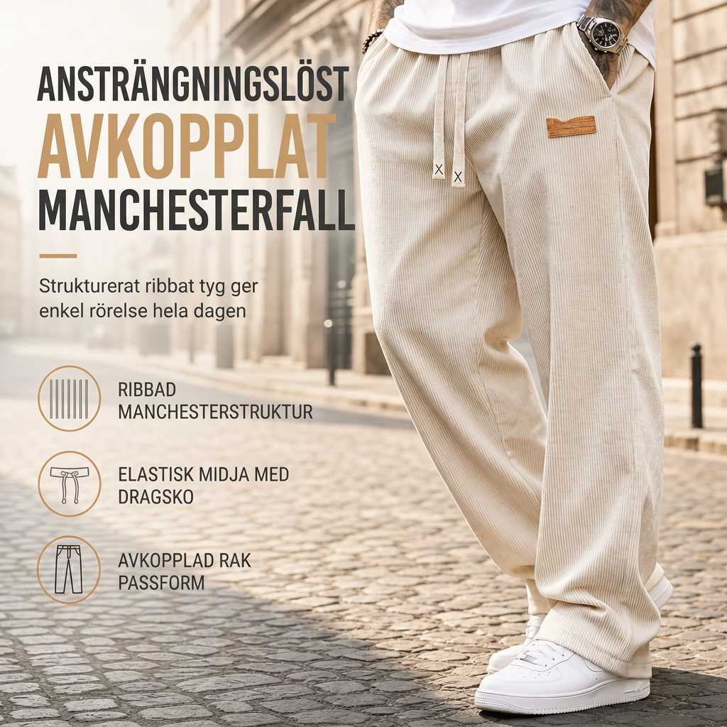 Tidsbegränsat erbjudande✨|Manchesterbyxor herr med resår och dragsko – ledig passform med raka ben