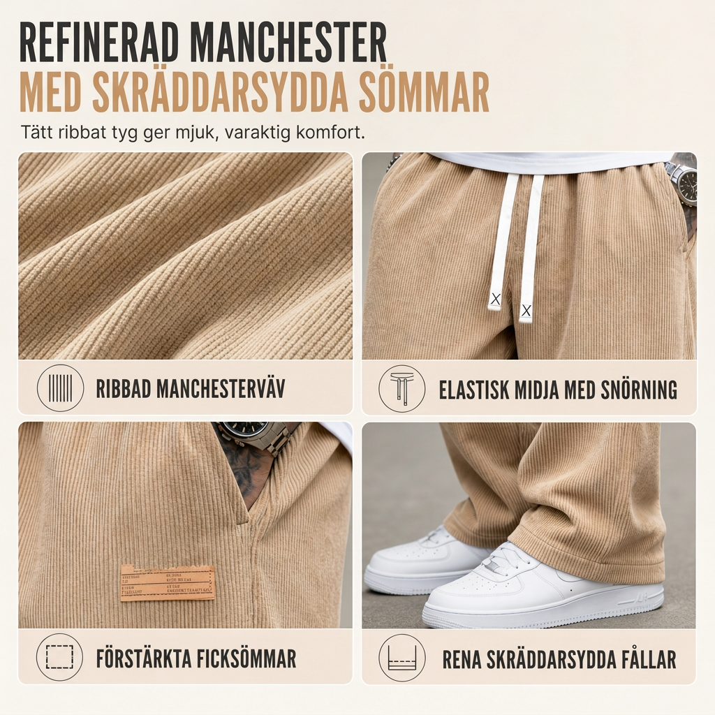 Tidsbegränsat erbjudande✨|Manchesterbyxor herr med resår och dragsko – ledig passform med raka ben
