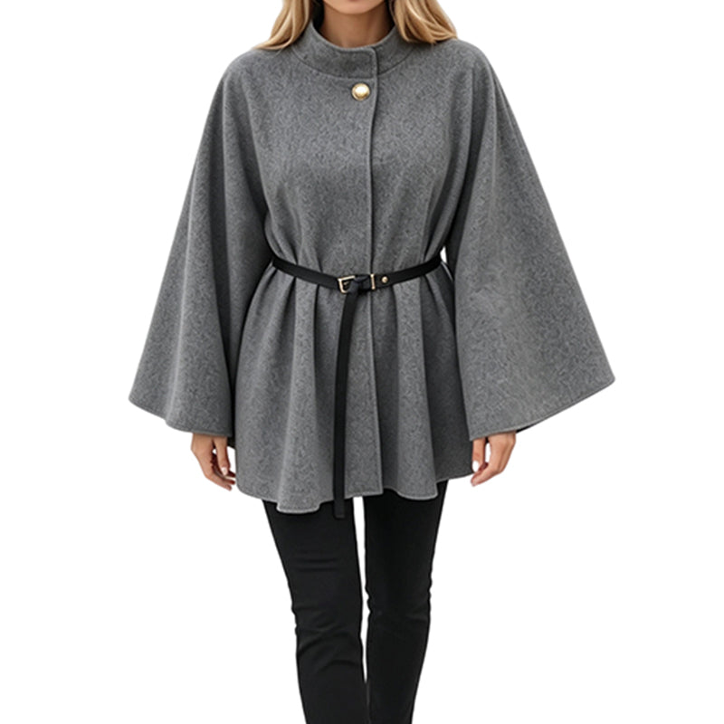 Nyhetserbjudande✨|Elegant capekappa dam med ståkrage och skärp