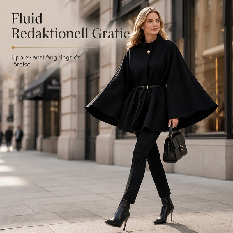 Nyhetserbjudande✨|Elegant capekappa dam med ståkrage och skärp