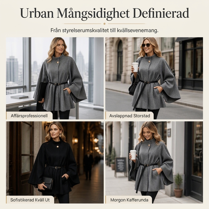 Nyhetserbjudande✨|Elegant capekappa dam med ståkrage och skärp