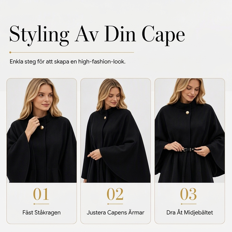 Nyhetserbjudande✨|Elegant capekappa dam med ståkrage och skärp