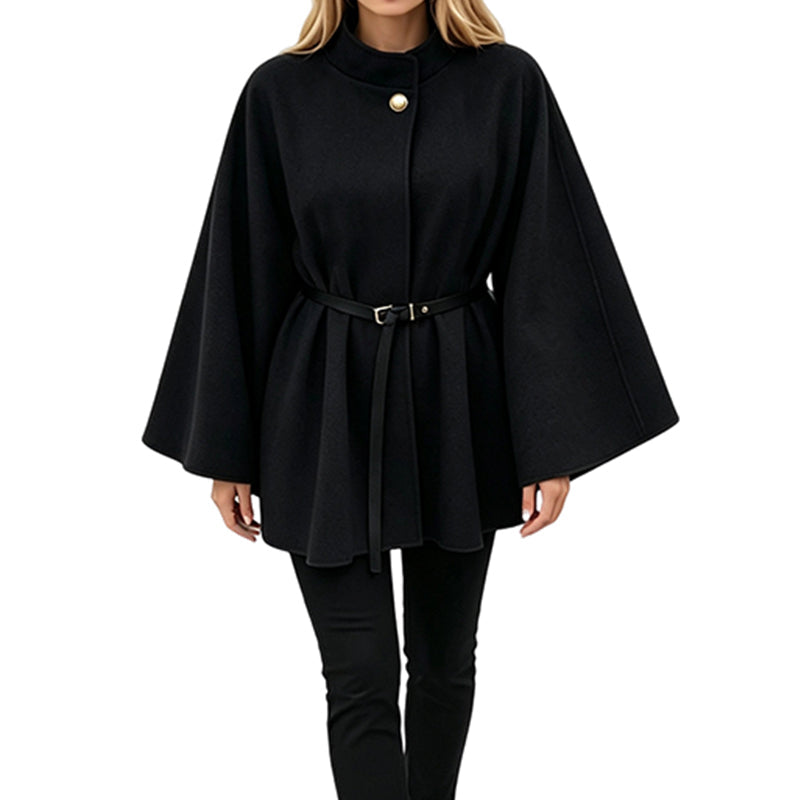Nyhetserbjudande✨|Elegant capekappa dam med ståkrage och skärp