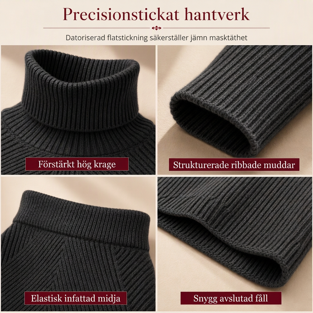 ⏳ Het erbjudande! |Ribbstickat set dam – tröja med hög krage och midikjol