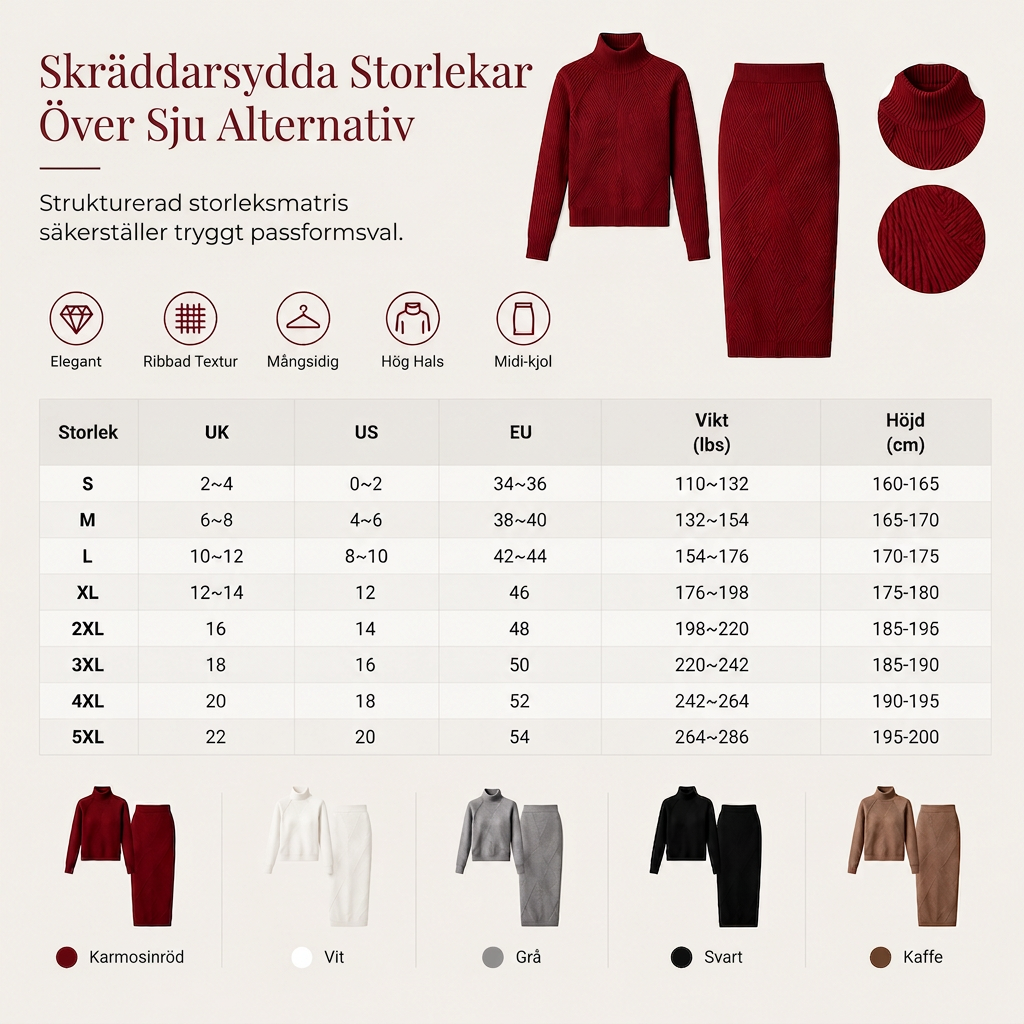 ⏳ Het erbjudande! |Ribbstickat set dam – tröja med hög krage och midikjol