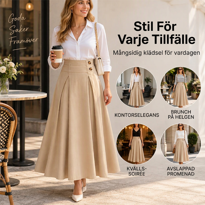 💥 Tidsbegränsat erbjudande 👗 Kvinnlig högmidjad, veckad A-linje-maxi kjol ✨ Hög midja, veckad design, flytande A-linje långkjol