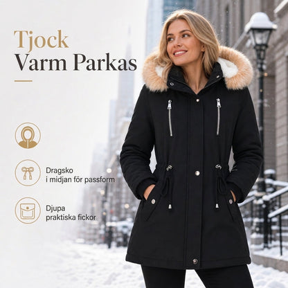 📢🎉40% rabatt + fri frakt!!! 🛍️❄️ Fodrad damparkas med fuskpälskant och justerbar midja✨