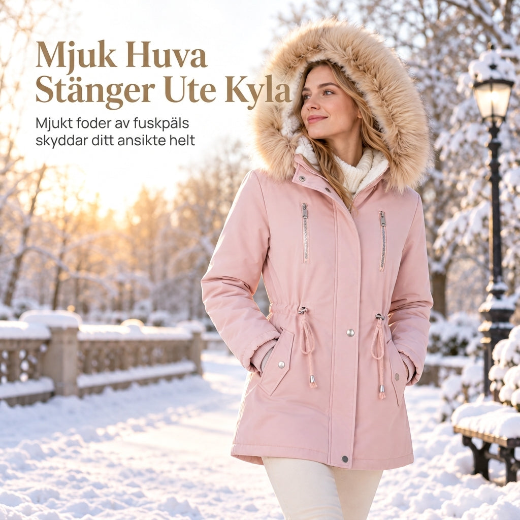📢🎉40% rabatt + fri frakt!!! 🛍️❄️ Fodrad damparkas med fuskpälskant och justerbar midja✨