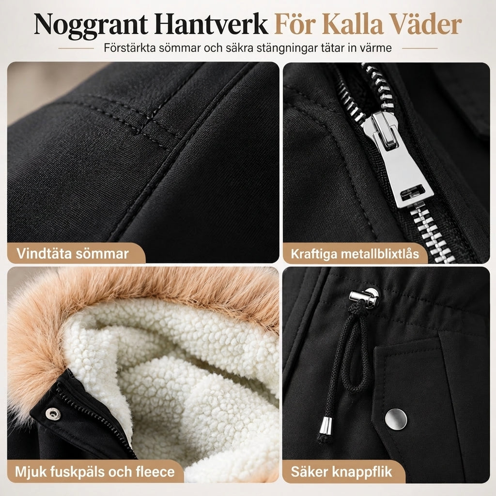 📢🎉40% rabatt + fri frakt!!! 🛍️❄️ Fodrad damparkas med fuskpälskant och justerbar midja✨