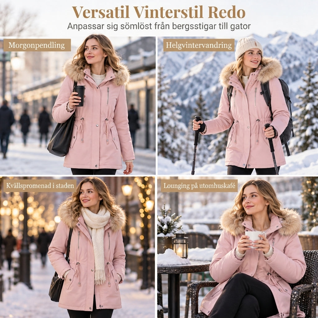 📢🎉40% rabatt + fri frakt!!! 🛍️❄️ Fodrad damparkas med fuskpälskant och justerbar midja✨