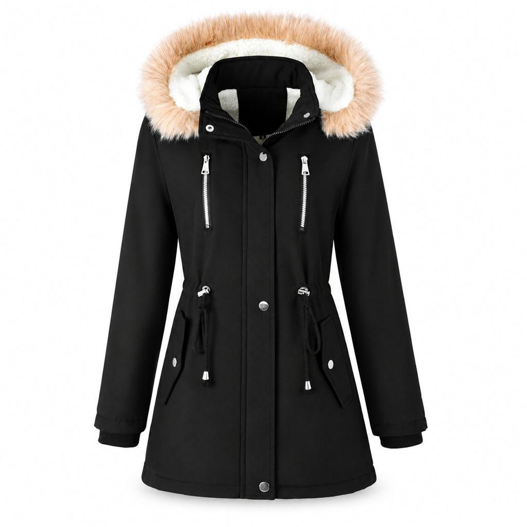 📢🎉40% rabatt + fri frakt!!! 🛍️❄️ Fodrad damparkas med fuskpälskant och justerbar midja✨