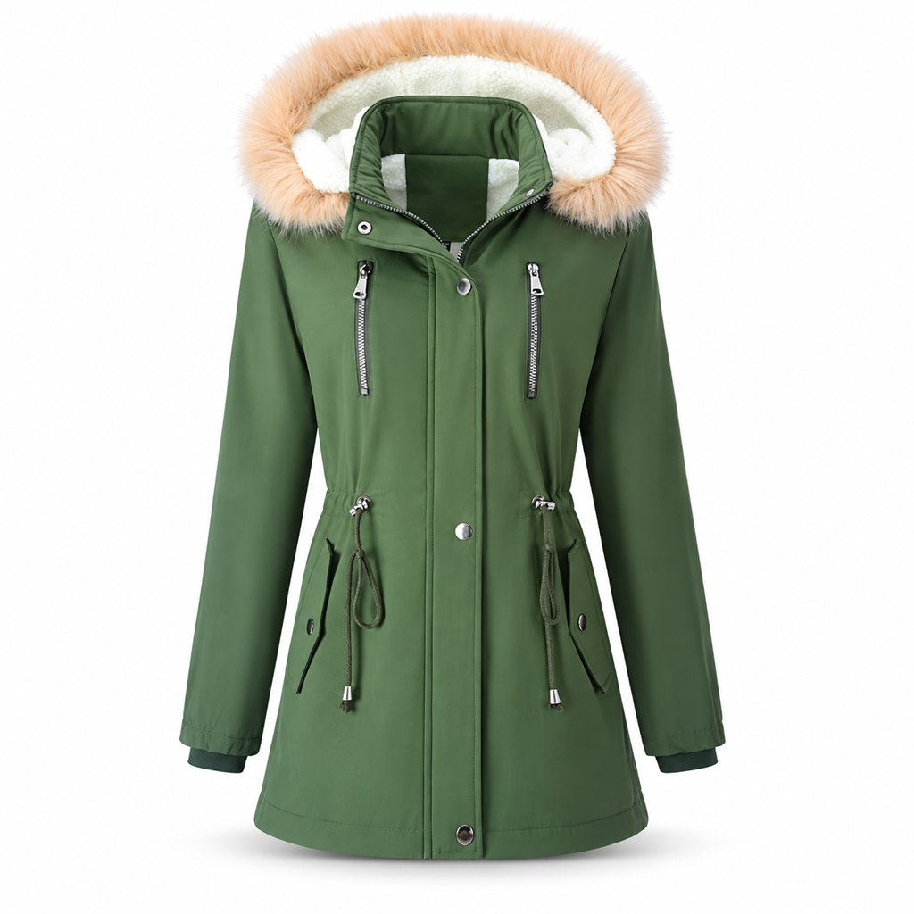 📢🎉40% rabatt + fri frakt!!! 🛍️❄️ Fodrad damparkas med fuskpälskant och justerbar midja✨
