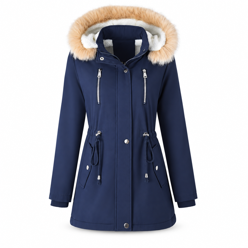 📢🎉40% rabatt + fri frakt!!! 🛍️❄️ Fodrad damparkas med fuskpälskant och justerbar midja✨
