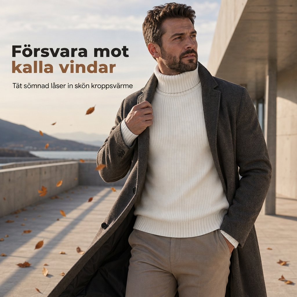 😍 Ribbstickad polotröja för herr med kroppsnära passform