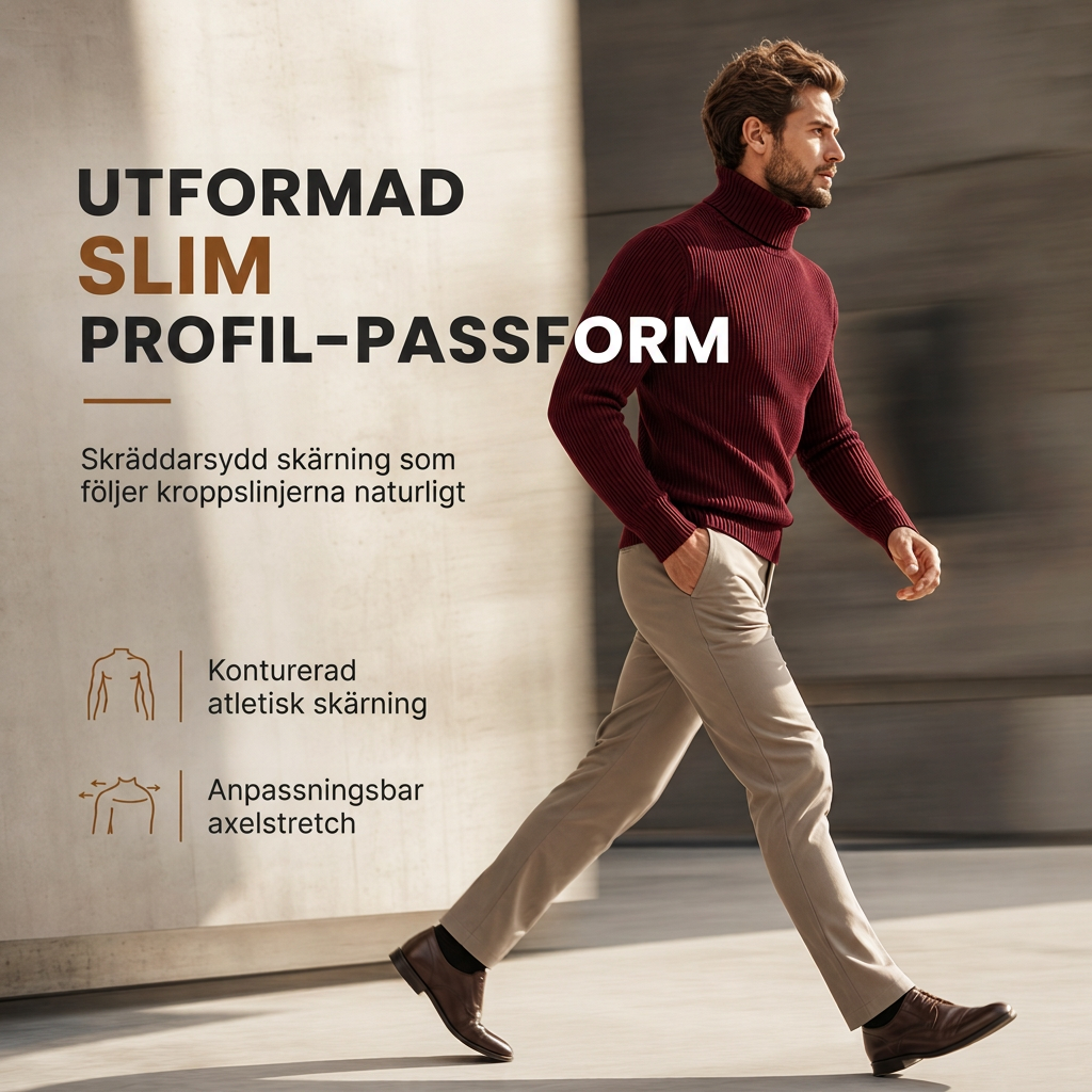 😍 Ribbstickad polotröja för herr med kroppsnära passform