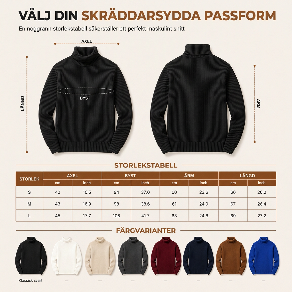 😍 Ribbstickad polotröja för herr med kroppsnära passform