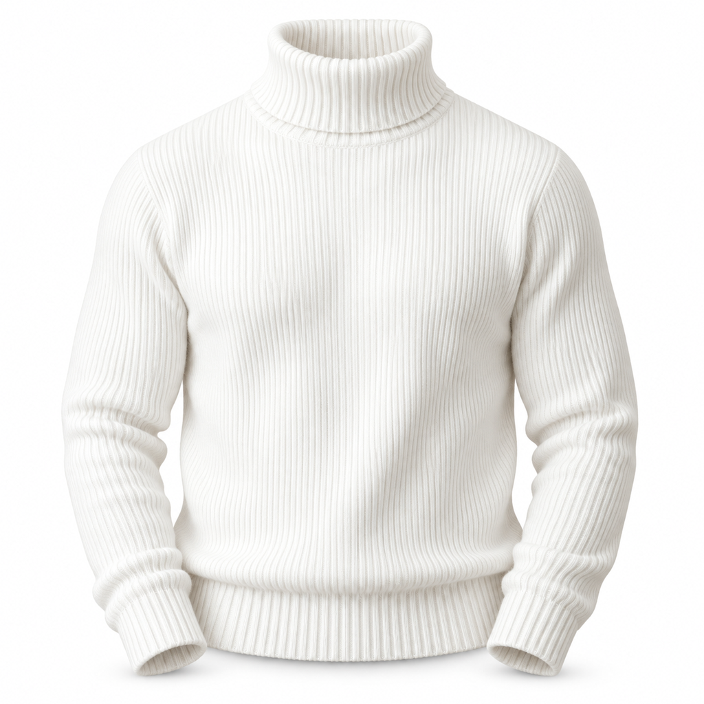 😍 Ribbstickad polotröja för herr med kroppsnära passform