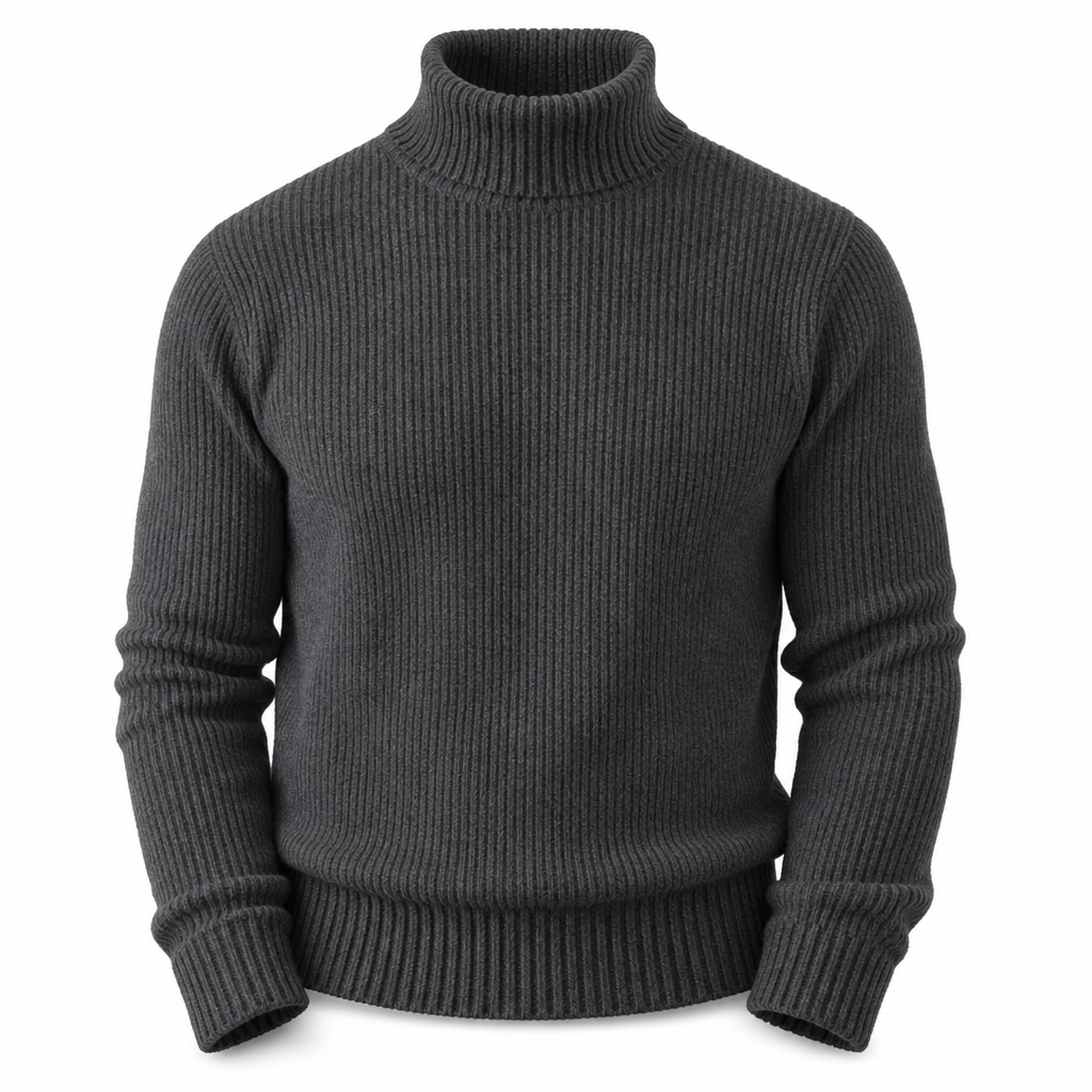 😍 Ribbstickad polotröja för herr med kroppsnära passform
