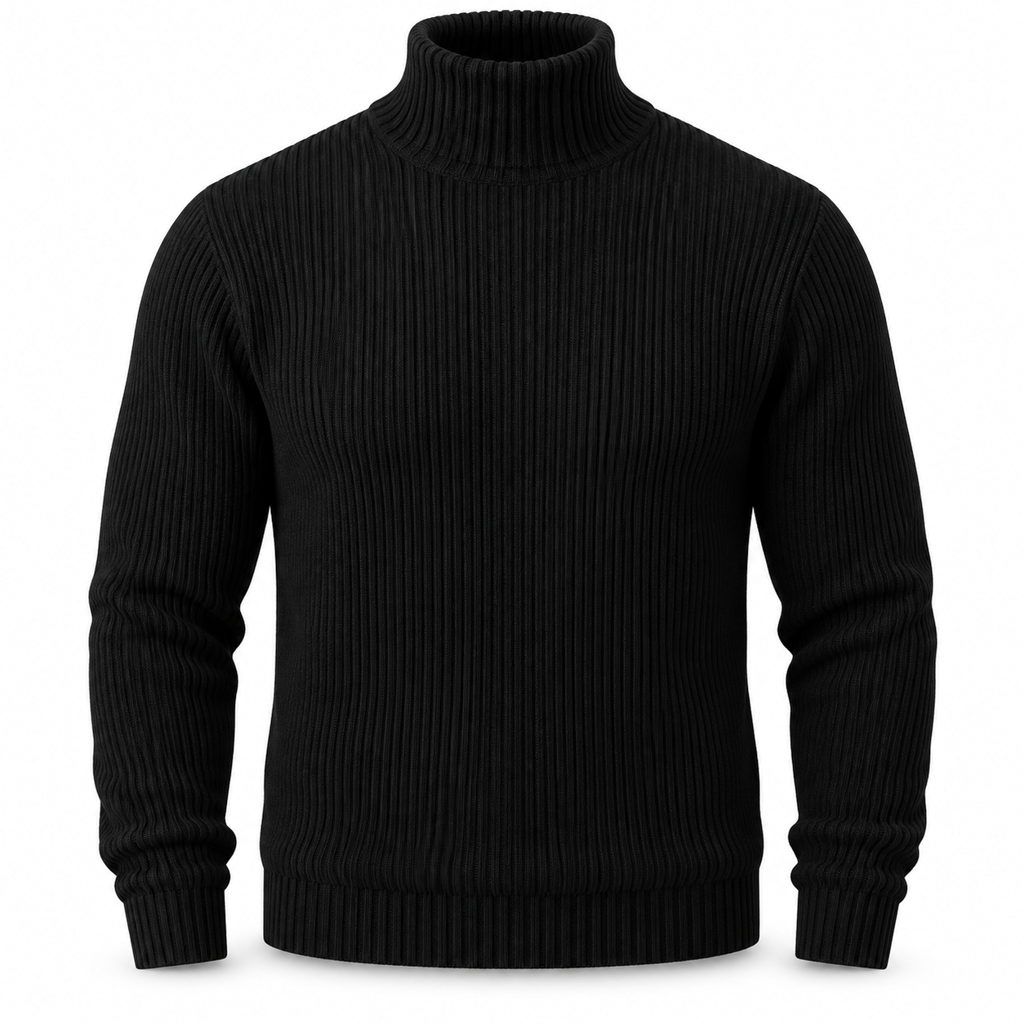 😍 Ribbstickad polotröja för herr med kroppsnära passform