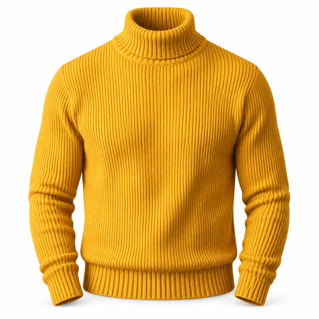 😍 Ribbstickad polotröja för herr med kroppsnära passform