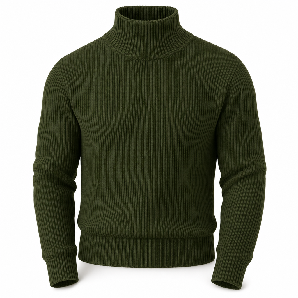 😍 Ribbstickad polotröja för herr med kroppsnära passform