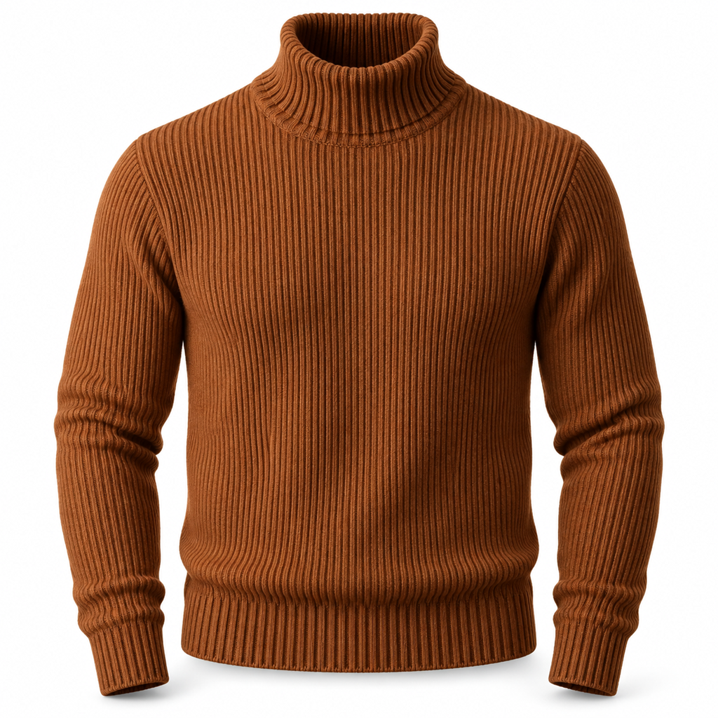 😍 Ribbstickad polotröja för herr med kroppsnära passform