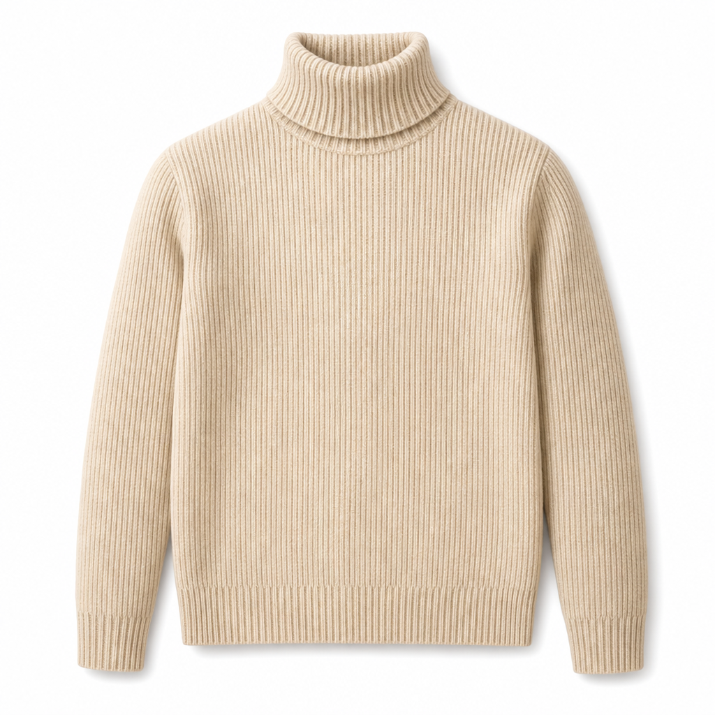 😍 Ribbstickad polotröja för herr med kroppsnära passform
