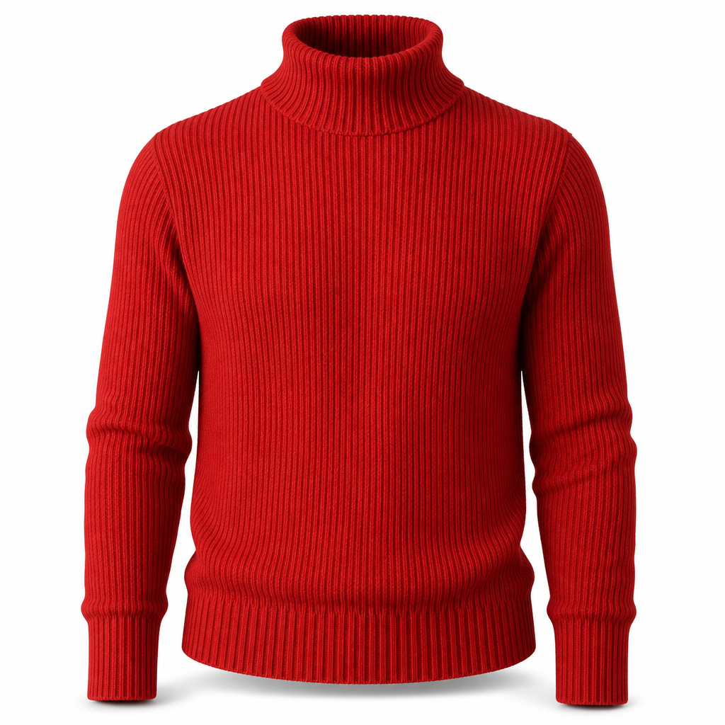 😍 Ribbstickad polotröja för herr med kroppsnära passform