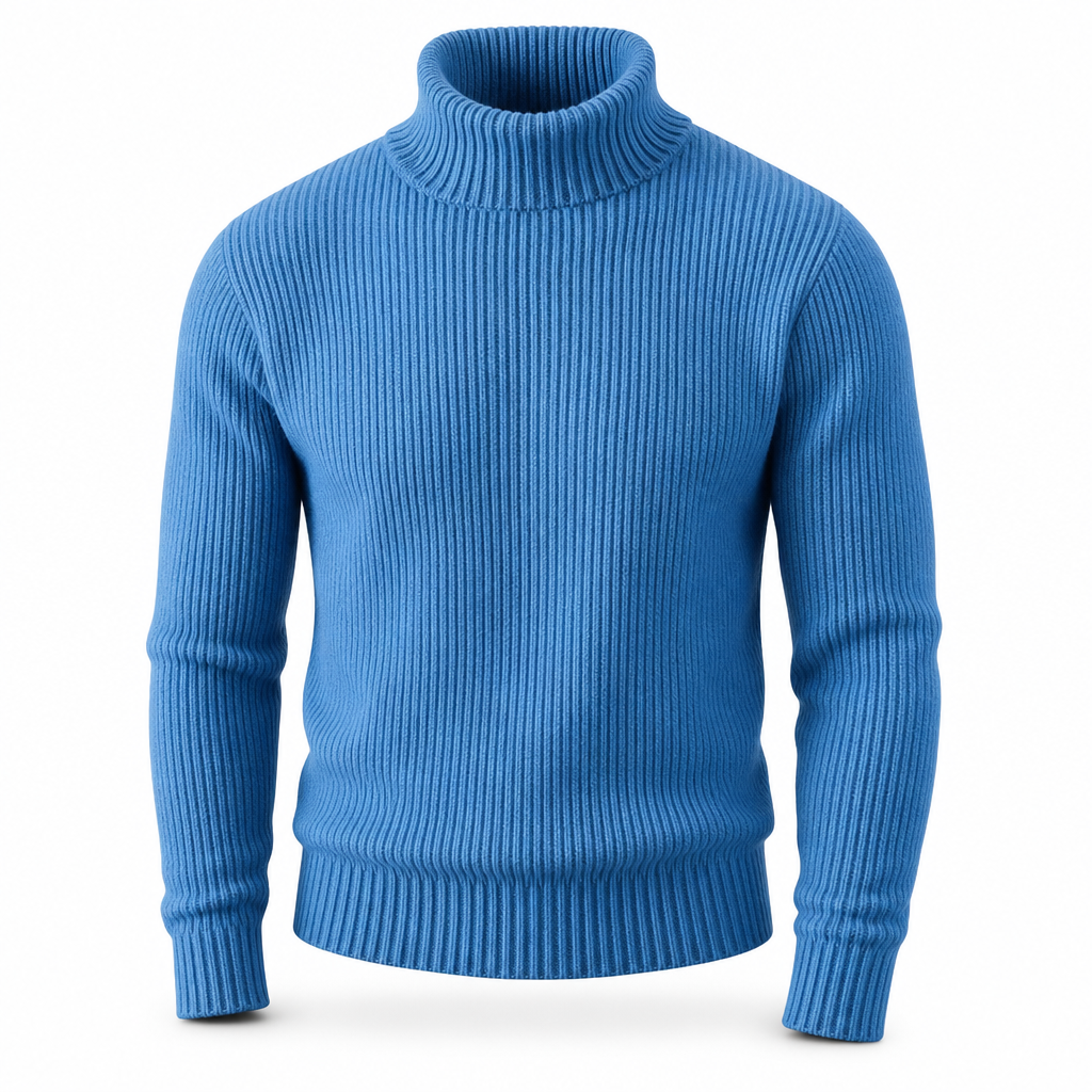 😍 Ribbstickad polotröja för herr med kroppsnära passform