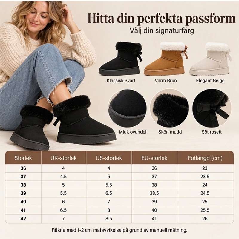 Fodrade vinterboots för dam med platåsula och rosettdetalj