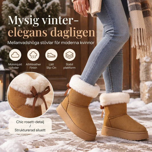 Fodrade vinterboots för dam med platåsula och rosettdetalj
