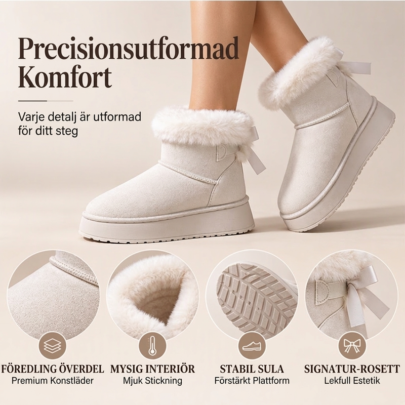 Fodrade vinterboots för dam med platåsula och rosettdetalj