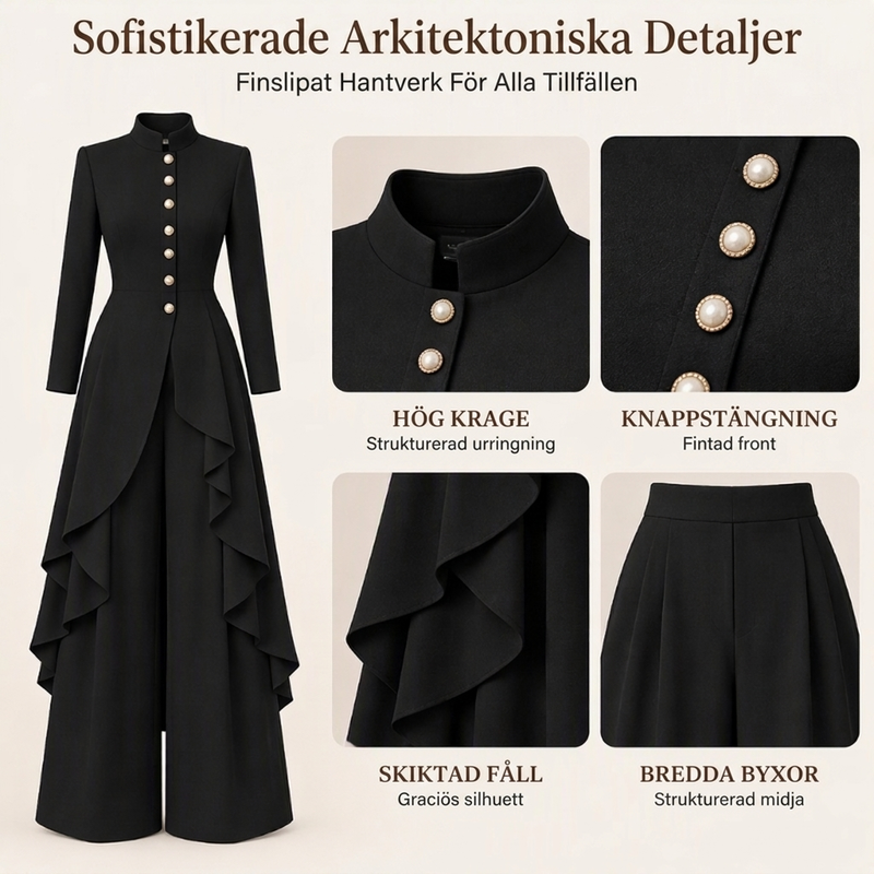Elegant tvådelat damset med lång tunika och vida byxor