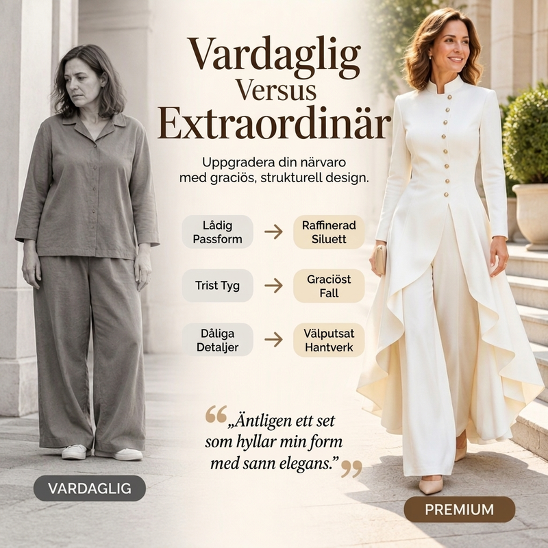 Elegant tvådelat damset med lång tunika och vida byxor