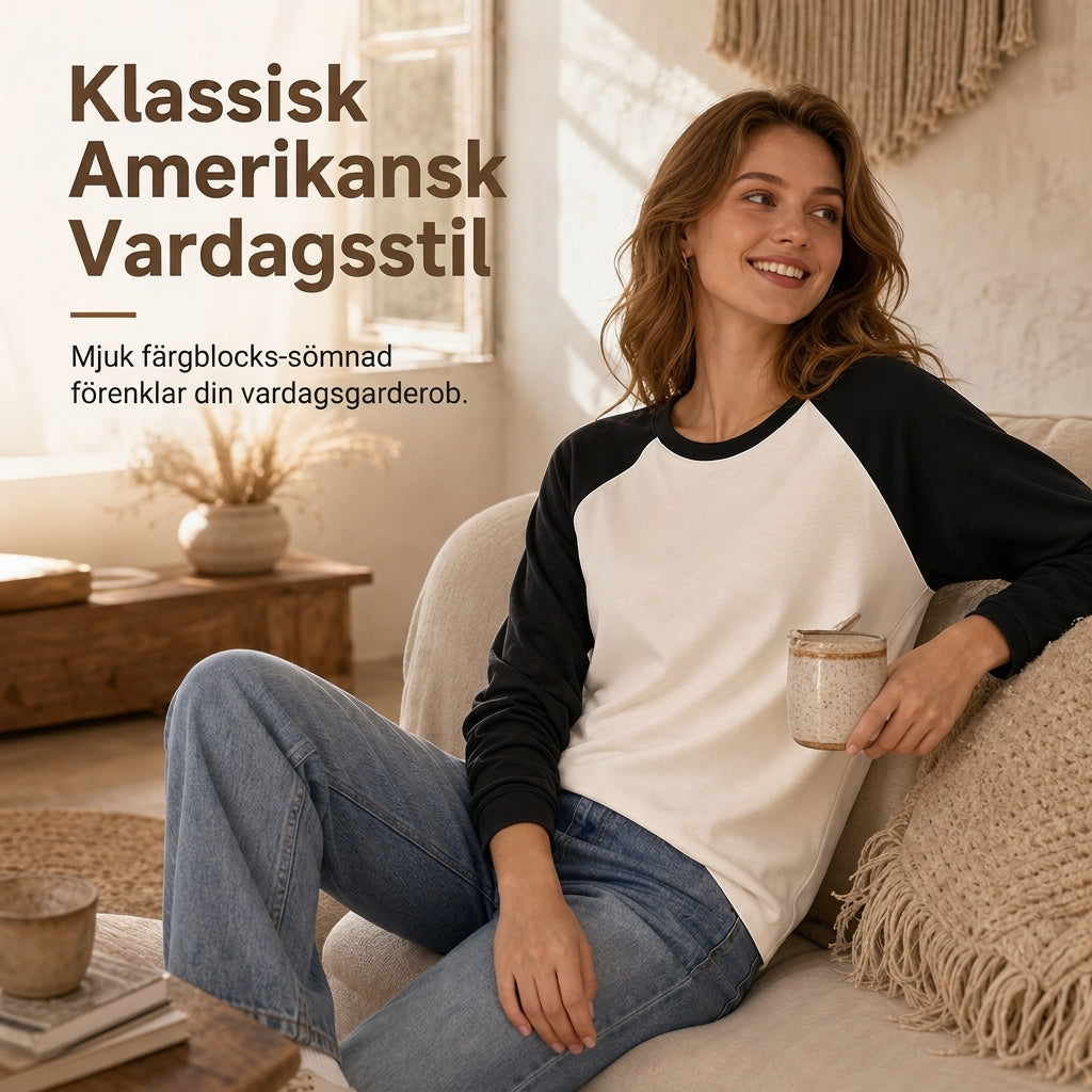 Nyhetserbjudande✨Långärmad damtopp med raglanärmar och ledig passform