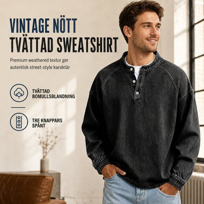 Herrtröja med knappslå, tvättad look och ledig passform