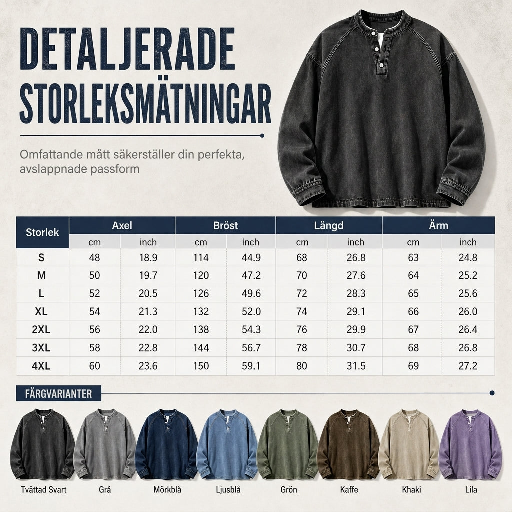 Herrtröja med knappslå, tvättad look och ledig passform